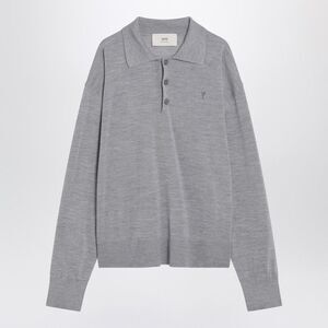 Ami Paris Men's Grey Wool And Silk Polo Ami De Coeur